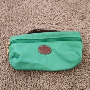 Longchamp Mint Green Nylon Zip Pouch with Brown Leather Trim
